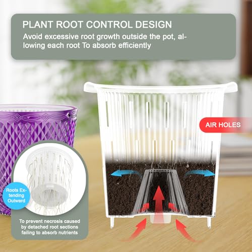 QCQHDU Hanging Planters for Indoor Plants, 2-Pack, 7.2 Inch, Purple | Plastic, Self Watering Plant Hanger, with Drainage Holes, 3 Hooks Chains, For Garden Home - color: Purple, size: 7.2in