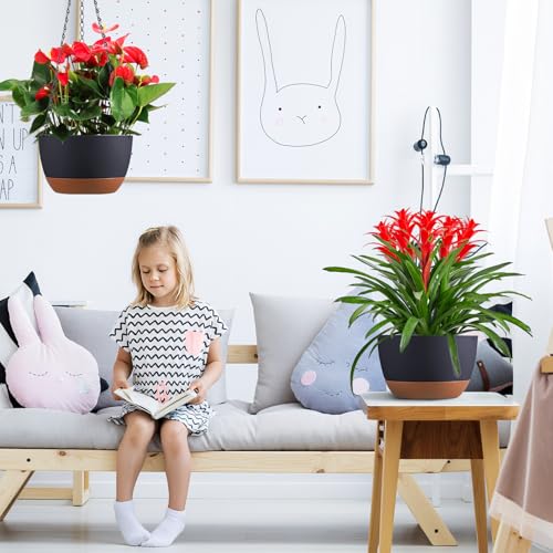 Set of 2 Hanging Planters for Indoor Outdoor Plants, 10 Inch Self-Watering Hanging Flower Pots with Drainage Hole & Removable Water-Storage Tray (Hooks) - color: Dark Grey, size: 10 Inch (M)