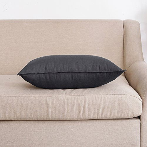 Jeanerlor Natural Cotton Linen Decorative Lumbar Throw Pillow Case Dark Grey Cushion Cover with Twin Needles Stitch on Edge,for Office/Coffee Shop 12"x20" 2 pack - color: Dark Grey, size: 20" x 12" (Pack of 2)