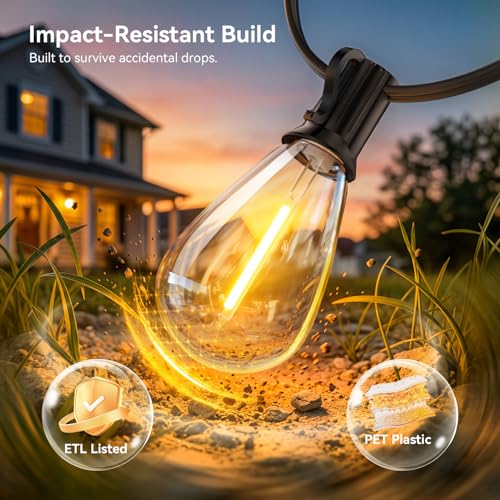 150FT Patio String Lights Outdoor, 55+2 LED Shatterproof Bulbs with Remote & Timer, 2700K Dimmable Waterproof Hanging Decor for Backyard, Garden, Porch, Balcony, Wedding Party Lighting - color: Warm White-2700K, size: 150FT+Remote