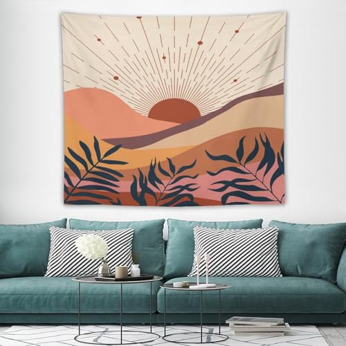 Boho Leaf Tapestry,Mid Century Abstract Sunset Sunrise Tropical Leaf Plants Modern Minimalist Geometric Wall Hanging Neutral Home Decor Art for Living Room Bedroom Dorm 40"x30" - color: Boho Leaf-16, size: W40xL30in