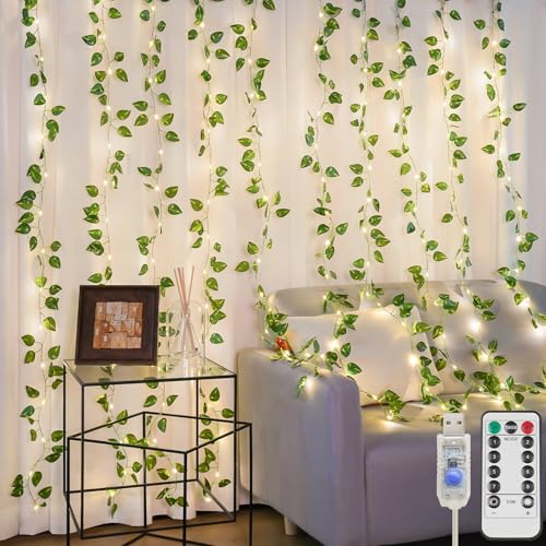 suddus Vines with Lights for Bedroom, 150 LED Fairy Lights with Vines, Pothos Curtain Lights for Bedroom, Dorm, Wedding, Party, Wall, Indoor, Outdoor Decor, 6.5ft x 4.9ft - color: Pothos, size: USB-150Led