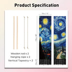 PLIGREAT 2 Pack Starry Night Tapestry with Tassels, Blue Oil Painting Art Wall Hanging Vertical Long Narrow Home Wall Tapestry for Bedroom Living Room Bathroom Dorm, 52" x 13" - color: blue,yellow