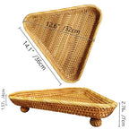 Wicker Display Riser for Serving Display,Boho Rattan Decorative Pedestal Stand for Home Decor,14.2" Traingle Wicker Plant Stand