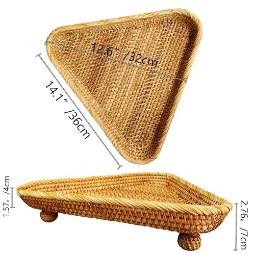 Wicker Display Riser for Serving Display,Boho Rattan Decorative Pedestal Stand for Home Decor,14.2" Traingle Wicker Plant Stand