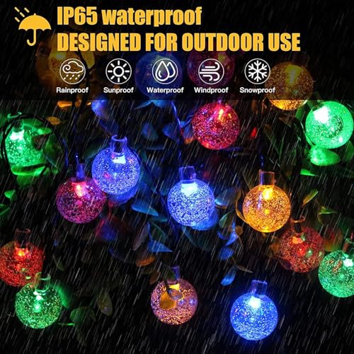 Solar String Lights Outdoor Waterproof, 1 Pack 50 LED 2.3CM 23 FT Each, Solar Powered Patio Lights with 8 Lighting Modes for Garden Yard Porch Wedding Party...(Seven Colors) - color: seven colors