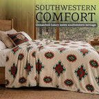 Sacred Thread Aztec Blanket Fleece, Reversible Native American Blanket, Western Throw, Native American Western (Cream Flannel) (Throw (40”x60”)) - color: Cream Flannel, size: Throw (40”x60”)