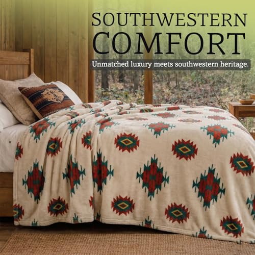 Sacred Thread Aztec Blanket Fleece, Reversible Native American Blanket, Western Throw, Native American Western (Cream Flannel) (Throw (40”x60”)) - color: Cream Flannel, size: Throw (40”x60”)