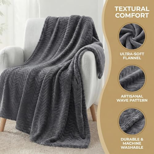 Exclusivo Mezcla Fleece Bed Blanket King Size, Lightweight Jacquard for Spring Summer, Soft Cozy Breathable Blankets, Dark Grey, 90x104 Inches - color: Dark Grey, size: King ( 90x104 IN )