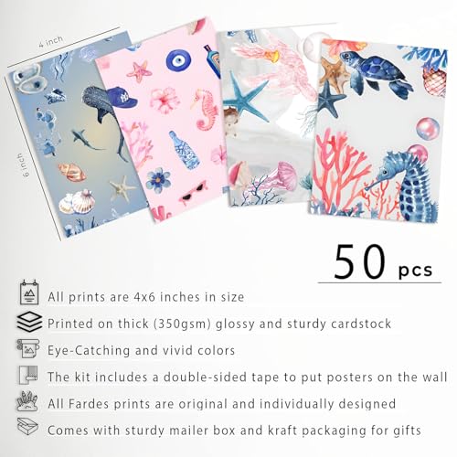 KBKBART Coastal Granddaughter Room Decor, Pink and Blue Wall Collage Kits, 50 Pcs 4x6 Inch Beachy Aesthetic Wall Art Prints Posters, Coastal Cowgirl Room Dorm Wall Decor for Teen Girls - color: Coastal, size: 4x6 inch x 50pcs