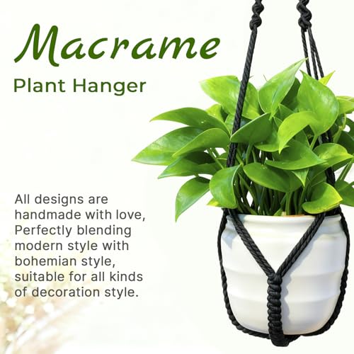 Macrame Plant Hanger, Up to 4-15 inch Pots, Wood Beads Cotton Hanging Planter Holder for Indoor Outdoor Boho Home Decor, 35 Inch, Set of 2 (Black) - color: Black