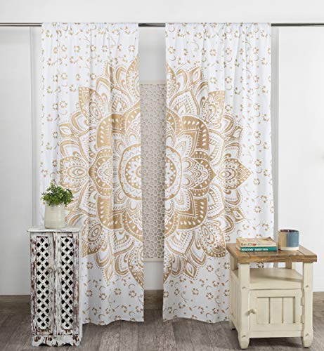 Popular Handicrafts Printed Curtains Panels Set of 2 Indian Hippie Bohemian Beautiful Ombre Color Mandala Curtain Panels White Gold - color: Gold, size: 38"W x 83"L (Pack of 2)