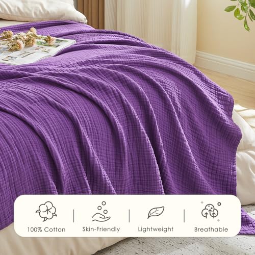 EMME Cotton Muslin Throw Blanket Couch Breathable Gauze Blanket Soft Lightweight Blankets Adults (Purple, 50"x60") - color: 13 - Purple, size: Throw (50" x 60")