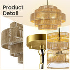 BoostArea 5-Tier Boho Chandelier Light Fixture,20" Hand Woven Pendant Lights Kitchen Island,Large Farmhouse Pendant Light for Kitchen,Dining Room,Hallway, Foyer - color: Gold & Brown