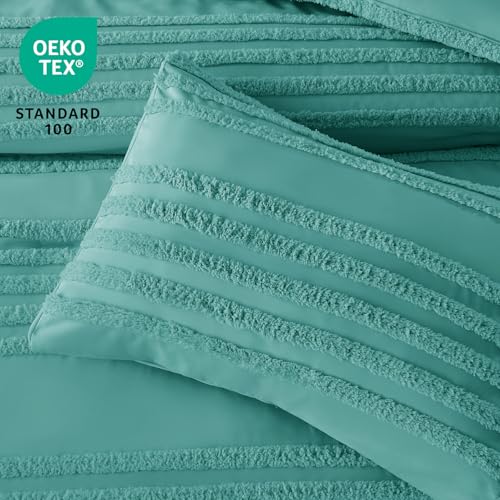 BEDELITE Boho Twin/Twin XL Comforter Set，Aqua Tufted Striped Bed Set 2 Pieces, Soft Vintage Farmhouse Comforter for College, Boho Home Dorm Decor, Fluffy Jacquard Bedding with 1 Pillow Sham - color: Aqua, size: Twin/Twin XL