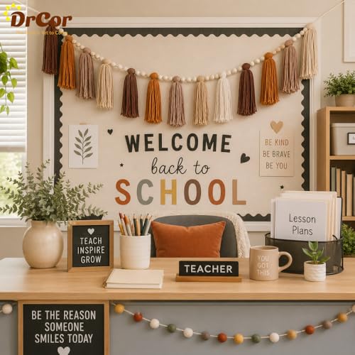 DrCor Boho Terracotta Rainbow Tassel Garland – Classroom Decor for Teachers, Bulletin Board Decorations, Back to School Wall Hanging for Nursery, Kids Room, Baby Shower & Party Decor
