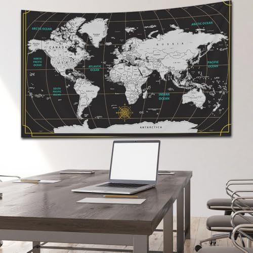CAPSCEOLL Black and White World Map Tapestry World Country Location Pattern Tapestry Wall Hanging for Room 60X60 Inches - color: Black White 2, size: 60"L x 60"W