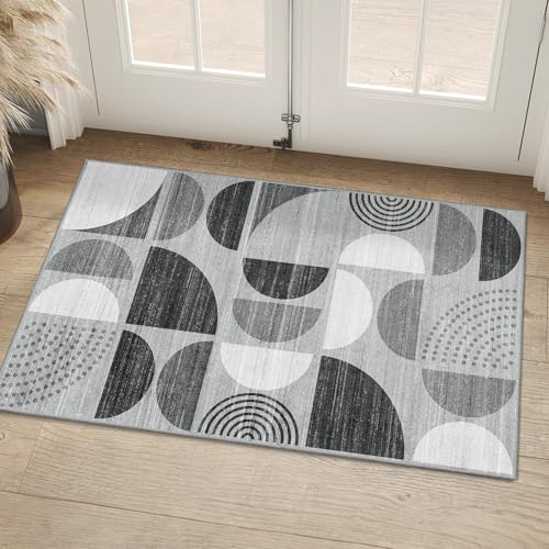 MUJOO Small Rug Washable,Boho Area Rugs for Entryway Bathroom Entry Entrance Bedroom Kitchen,Front Door Mat Throw Carpet Non Slip Indoor Soft Modern Abstract 2x3 Black and Grey - color: Black and Grey, size: 2' x 3' (Rectangular)