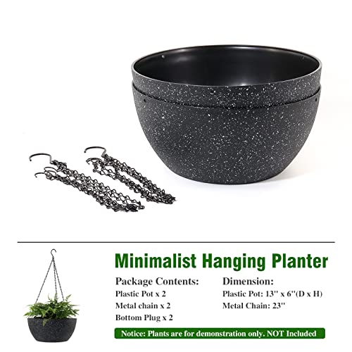 WSMKSZ 13 inch Large Hanging Planters Plant Pots for Outdoor Indoor Plants with Drainage Holes and Chain, 2 Pack Round Hanging Flower Pots for Garden Home Porch Decor, Speckled Black - color: Speckled Black, size: 13inch 2pcs