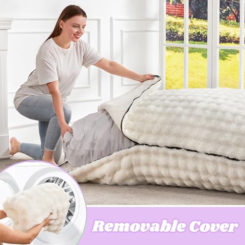 Hobestluk 3 in 1 Bean Bag Chair Giant Bean Bag Chairs for Adults with Bubble Cover Convertible Bean Bag Floor Cushion with Machine Washable Cover for Living Room (Bubble White) - color: Eider White