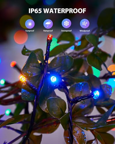 Brightown 2 Pack Solar String Lights Outdoor, Each 46Ft 120 LED Solar String Lights for Outside with 8 Modes, IP65 Waterproof Solar Outdoor Lights for Patio Garden Christmas Decorations, Multicolor - color: Multicolor, size: 2 pack