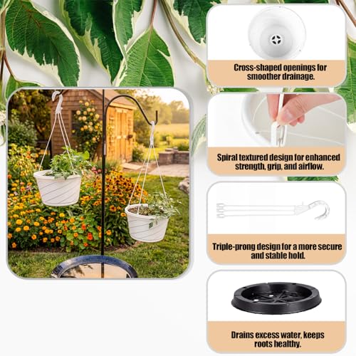 8 Pcs 10 Inch Modern Euro Swirl Hanging Planter Uv-Resistant Plastic Hanging Basket Smart Drainage Lightweight Indoor Outdoor Flower Pots for Garden Porch Balcony Patio Home Decor (White) - color: White