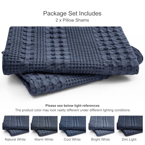 PHF 100% Cotton Waffle Pillow Shams Standard Size, 2 Pack 20" x 26" Soft Skin-Friendly Pillowcases, No Filling, Aesthetic Woven and Breathable Waffle Weave Pillow Case Covers for Bed, Indigo - color: Indigo, size: 26" x 20" (Pack of 2)
