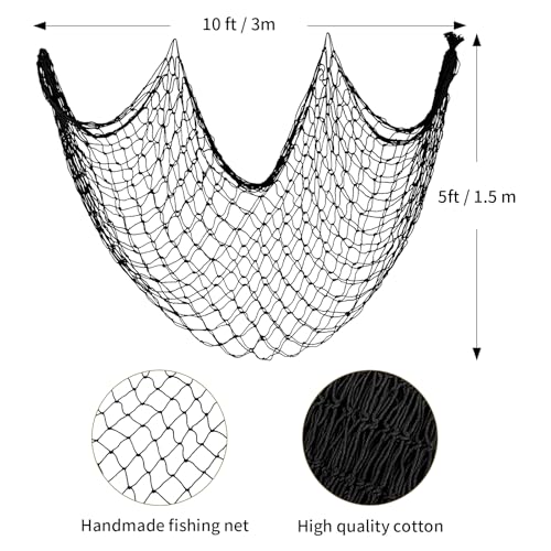 Decorative Fishing Net 5x10 ft, 3 Pack Large Black Picture Netting, Wall Photo Display Fishnet for Nautical Gothic Pirate Beach Under The Sea Theme Party Decorations,3mm Cotton Table Runner Wall Decor - color: Black, size: 5 ft x 10 ft - 3 Pack
