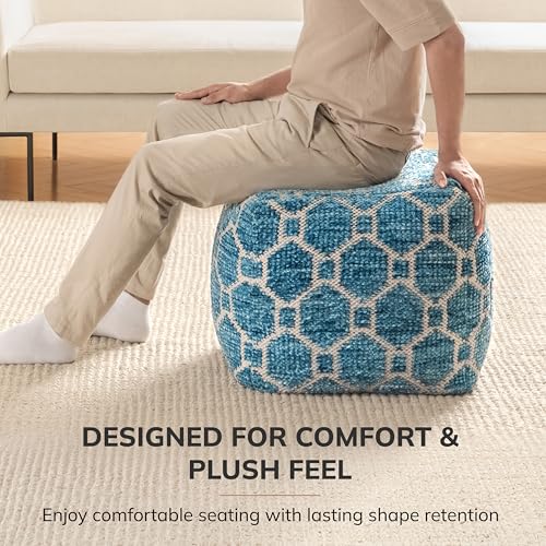 Anji Mountain Pouf Ottoman Foot Rest, Handmade Ottoman Pouf, Comfortable Foot Stool, Decorative Floor Seating for Living Room Decor, Bedroom & Home Décor Accent - Blue - color: Blue