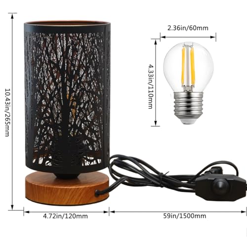 Small Industrial Table Lamps Dimmable, Bedside Lamps for Nightstand,End Table Side Desk lamp with Rustic Black Metal Cage Lampshade for Bedroom, Kids Room Living Room - color: TREE