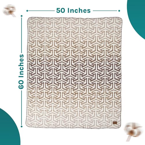 Arconiz Scotch Throw Blanket 50''x60'', Taupe Ivory Geometric Textured Woven Cotton Blend Throw for Couch Sofa Bed, Soft Lightweight All Season Decorative Blanket for Modern Home Decor - color: Taupe Ivory Geometric