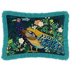 JWH Blue Green Peacock Throw Pillow Cover Flower Print Pillow Case Decorative Chenille Flowers Cushion Tassel Pillowcase for Bed Living Room Chair 14x20 Inch