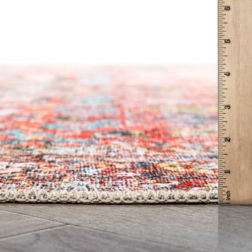 Rugshop Multi Transitional Distressed Area Rug — Machine Washable & Non‑Slip, 6' 6" X 9' for Living Room, Bedroom and Home Office - size: 6'6" x 9' (Rectangular)