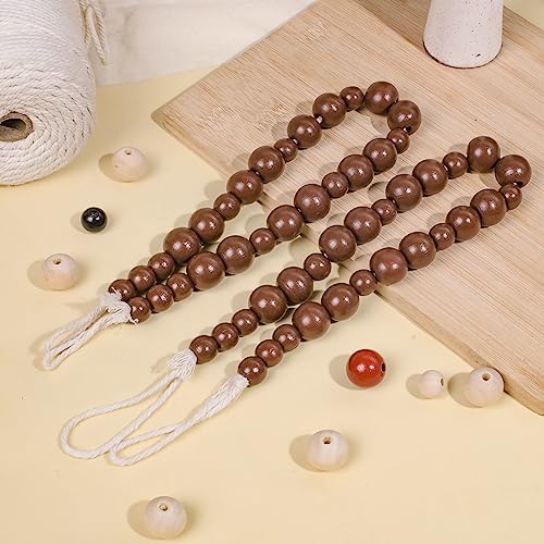 Hion 2 Pcs Boho Curtain Tiebacks,Wood Beads Curtain Holdbacks,Outdoor Farmhouse Tie Backs for Curtains,Curtain Holders for Drapes Home Office Room Decor with Hooks No Drilling(Coffee) - color: Coffee, size: 2 Pack