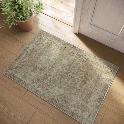 Machine Washable Small Rugs for Kitchen: Door Mat Indoor Entrance 2x3 Entryway Rug Stain Resistant Non-Slip Low Pile Soft Throw Carpet for Front Door Indoor Entrance Entry Bedroom Nursey - color: Vintage Brown, size: 2' x 3' (Rectangular)