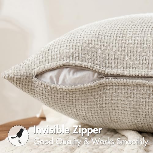 MIULEE Pack of 2 Couch Throw Pillow Covers 18x18 Inch Neutral Beige Modern Boho Accent Decorative Pillow Covers Soft Chenille Farmhouse Cushion Covers for Home Decor Bed Sofa Living Room - color: Beige, size: 18" x 18" (Pack of 2)