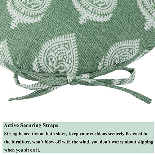 FUNHOME 15"x15"x4" Bistro Chair Cushion Set of 2, Water Repellent Round Outdoor Chair Cushions with Ties, Patio Tufted Chair Pads for Home Garden (Fair Green) - color: Fair Green