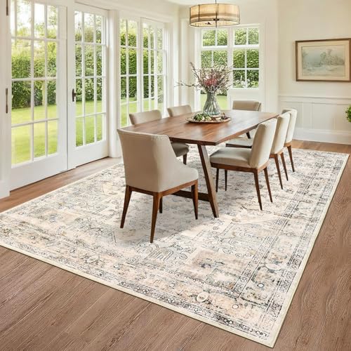 GarveeHome Vintage Area Rug 4x6 Washable Rugs for Living Room Non Slip Floral Distressed Rug Stain Resistant Carpet Farmhouse Rugs for Bedroom Entryway Dining Room Beige - color: Beige, size: 4' x 6' (Rectangular)