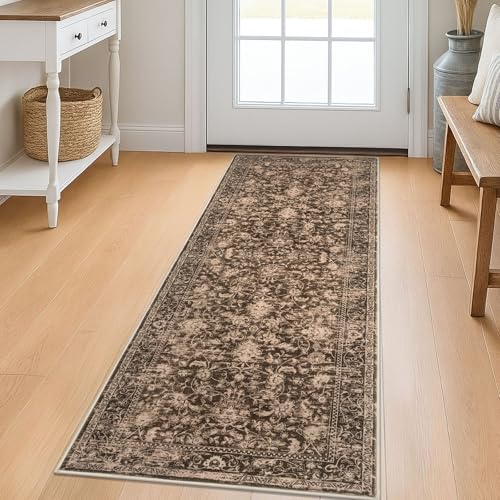 KILOCOCO Hallway Runner 2x5 Kitchen Runner Rug Printed Floral Non-Slip Washable Runners for Hallways Laundry Room Distressed Boho Rug Runners for Bedroom, Rust Brown Red - color: Rust Brown Red, size: 2' x 5' (Runner)