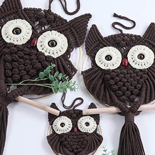 MVSUTA Owl Chocolate Cotton Handmade Macrame Wall Hanging Tapestry Home Decor Art and Craft Wonderful Decoration Woven Boho Ornament for Office Bedroom Apartment Living Nursery Gallery,3pcs set:1pc L - color: Chocolate, size: 3pcs set:1pc L & 1pc M & 1pc