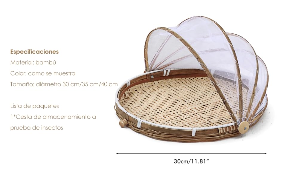 Generic Serving Food Tent,Hand Woven Bamboo Serving Food Basket with Mesh Cover for Patio Garden Picnic (30centimeter), Generic2svznfodh8-42