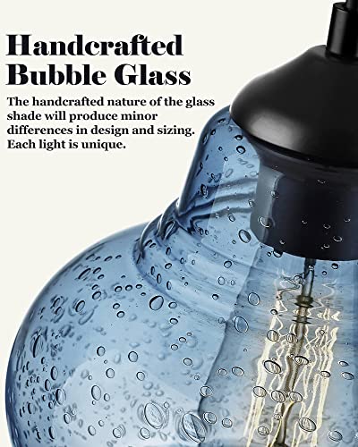ELYONA 8 Inch Pendant Light for Kitchen Island Modern Blue Hand Blown Bubble Glass Pendant Lighting Hanging Light fixtures for Dining Room Bar Bedroom Living Room - color: Blue