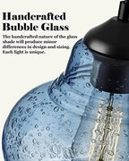 ELYONA 2 Pack Bubble Glass Pendant Lights 8 inch Modern Blue Hand Blown Globe Glass Pendant Lighting Hanging Light fixtures for Kitchen Island Dining Room Bar Bedroom Living Room - color: Blue-2 Pack