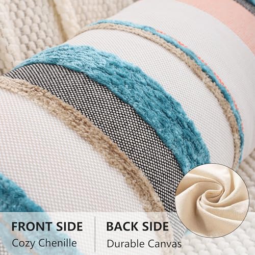 Coastal Lumbar Pillow Cover 14x36 Boho Farmhouse Turquoise Blue Throw Pillow Cover Striped Decorative Pillow Case Accent Chenille Pillowcase Patterned Cushion Case Home Decor(1 Piece) - color: Blue Stripe, size: 36" x 14" (Pack of 1)