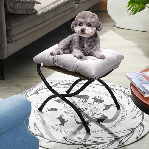 Foldable Upholstered Footstool, Space-Saving Washable Cushion, 18.5"x14.8"x15", 150lb, Indoor/Outdoor - Living Room/Bedroom/Patio Light Grey - color: Light Grey