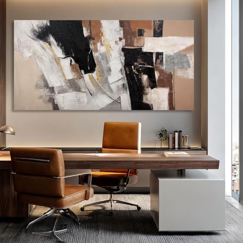 MLART99 Large Abstract Canvas Wall Art Black White Gold and Brown Geometric Painting Textured Modern Artwork for Bedroom Living Room Home Decor 29x58 Inch - color: Black and Brown and Gold, size: 58"L x 29"W