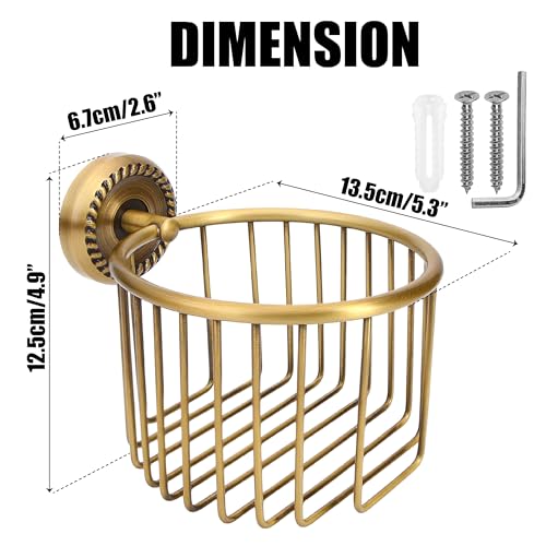 Vintage Bronze Wall Mounted Toilet Paper Holder – Antique Brass Bathroom Accessories Tissue Dispenser with Stable Metal Stand, Wire Basket Storage Rack - for Roll with Diameter <5inch Only