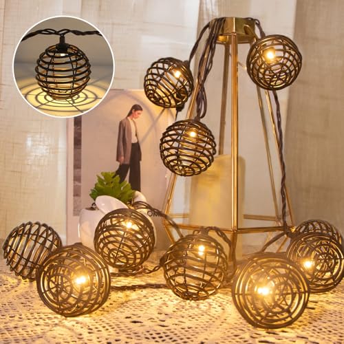 Vigdur Patio String Lights Outdoor, Brown Globe Lantern String Lights with 10 Bulbs Plug in, Connectable Indoor String Light for Home Garden Backyard Boho Decor(9.84FT) - color: Brown