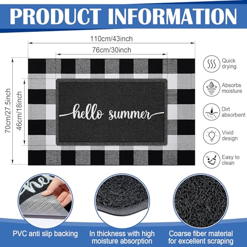 Geelin 2 Pcs 30'' x 18'' Doormat 43'' x 27.5'' Black and White Layered Rug for Front Door Mat Outside Entrance Welcome Door Mats for Indoor Outdoor Entryway Porch Decor(Hello Summer) - style: Hello Summer