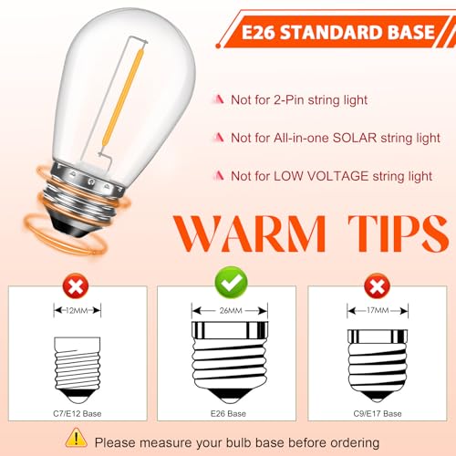 GvvooHome 36 Pack S14 LED Bulbs for Outdoor String Lights, Shatterproof Replacement Edison Bulbs for Patio String Lights Outdoor Waterproof, Warm White 2200K, Dimmable, E26 Standard Base - color: Warm, size: 36 Pack
